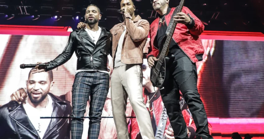 Henry Santos, Romeo Santos and Max Santos performs on stage during 'Inmortal' Aventura Tour at American Airlines Arena on March 10, 2020 in Miami, Florida.